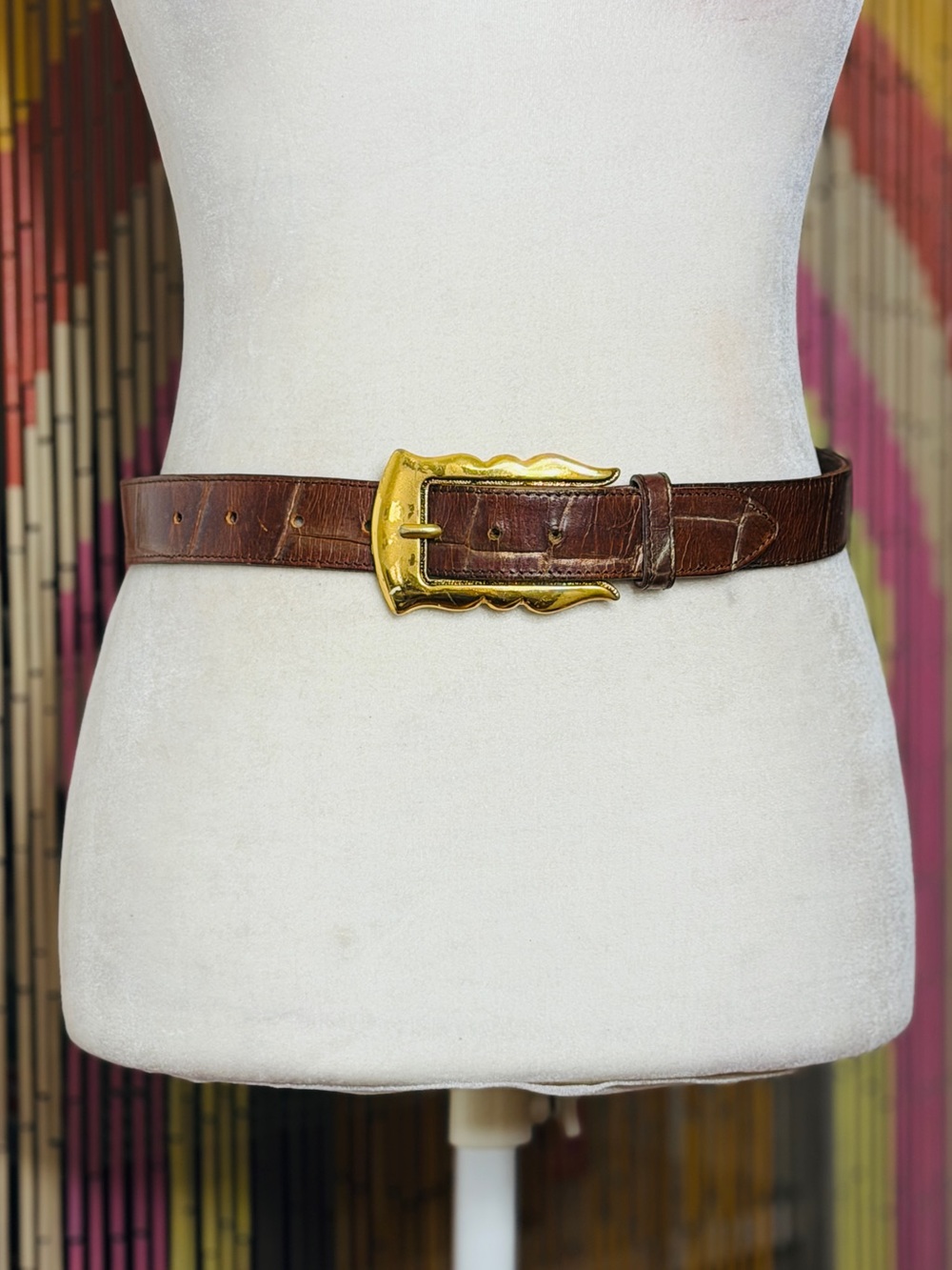 90s Linea Pelle Leather Alligator Statement Belt